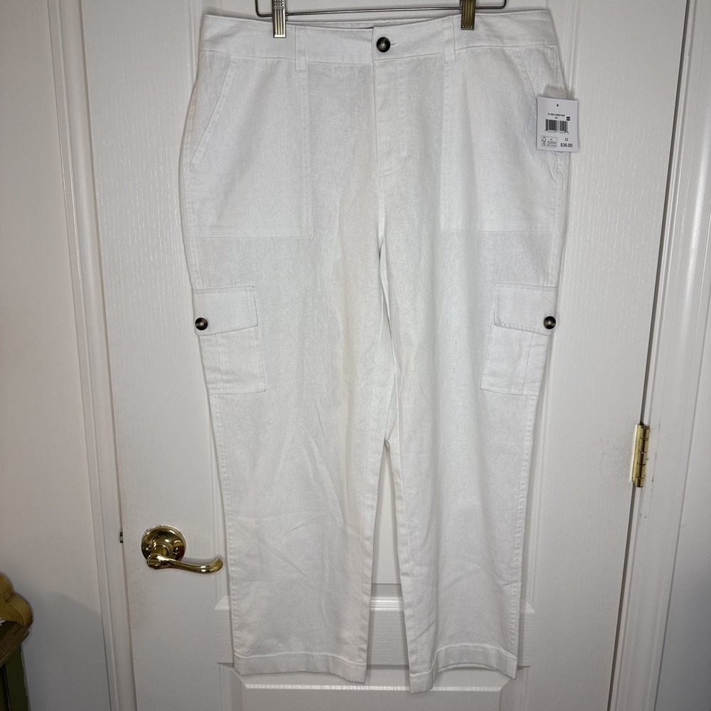 Womens 12 Crop Cargo Pant NWT Cream Linen Blend Cropped Pants